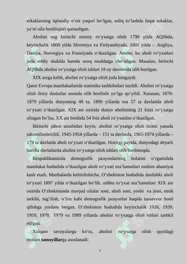 Aholini roʻyxatdan oʻtkazish tarixi va hozirgi zamon roʻyxatga olish metodlari 7