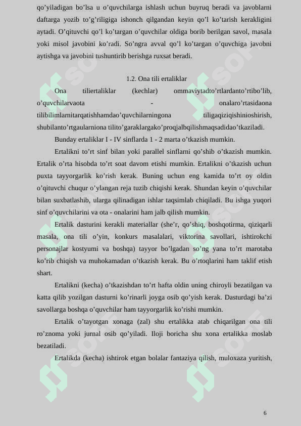 ONA TILINI O’QITISHDA SINFDAN TASHQARI ISHLARNI TASHKIL ETISH 6
