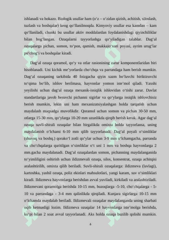 OZUQALAR TAYYORLASH TEXNOLOGIYASI 6