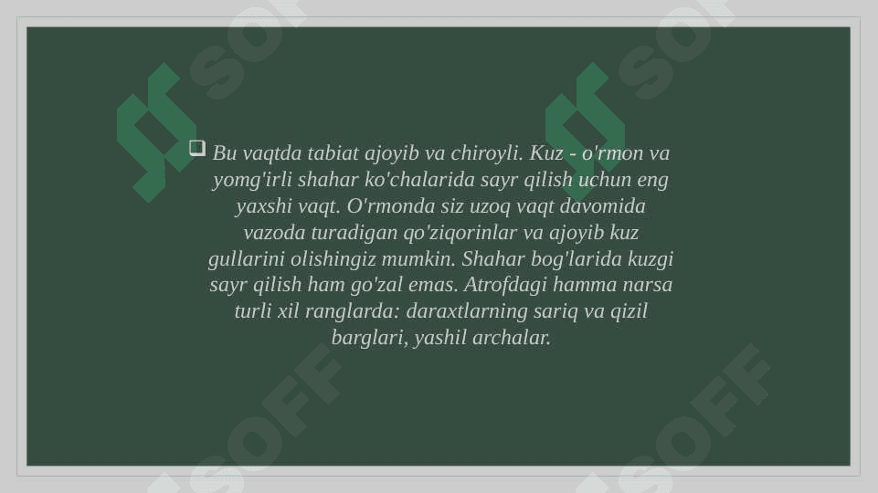 O’qish darslarida “ Oltin kuz – hosiling yuz” va “ Tabiatni seving va asrang” mavzularini o’rganish 5
