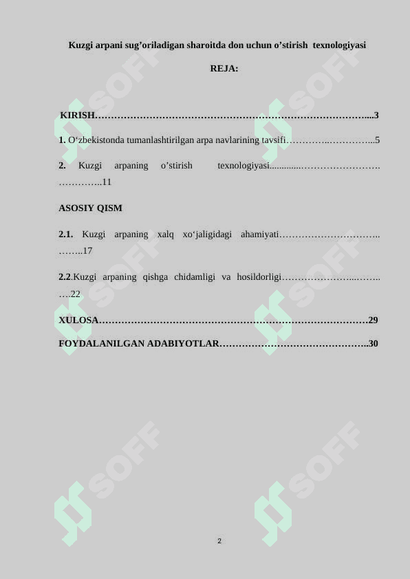 Kuzgi arpani sug’oriladigan sharoitda don uchun o’stirish  texnologiyasi 2