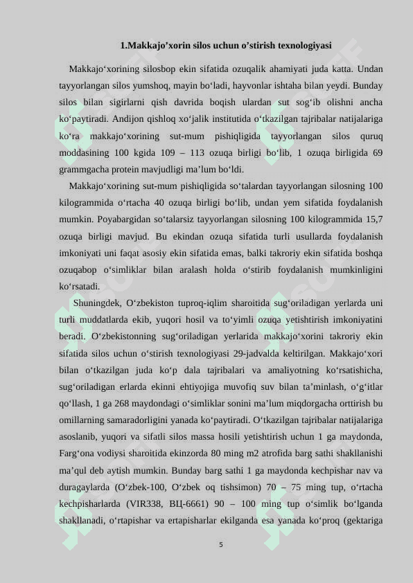 Makkajo’xorin silos uchun o’stirish texnologiyasi 5