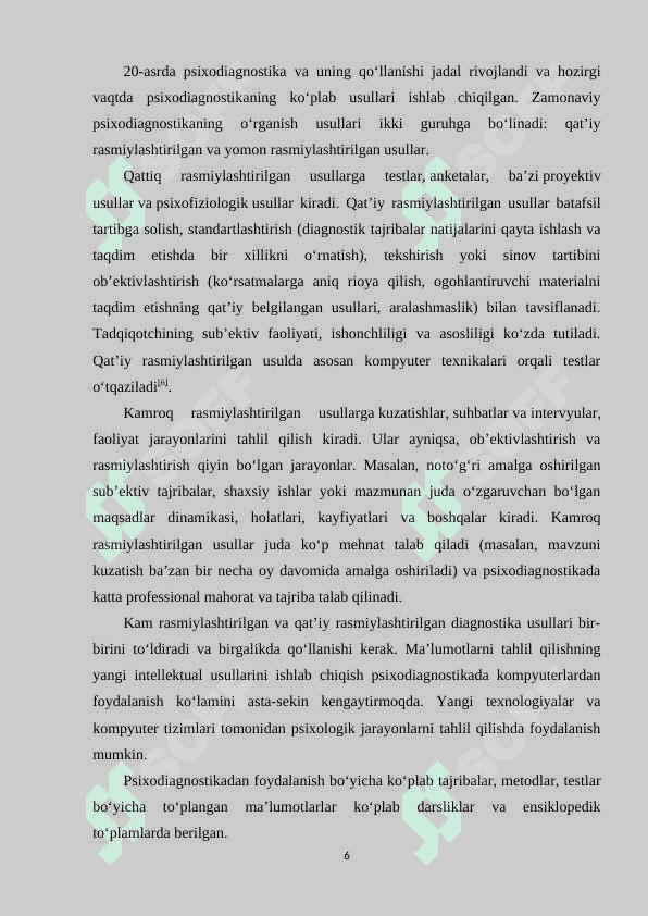 Amaliy topshiriq xarakteriga ko‘ra psixodiagnostik metodikalar klassifikatsiyasi 6