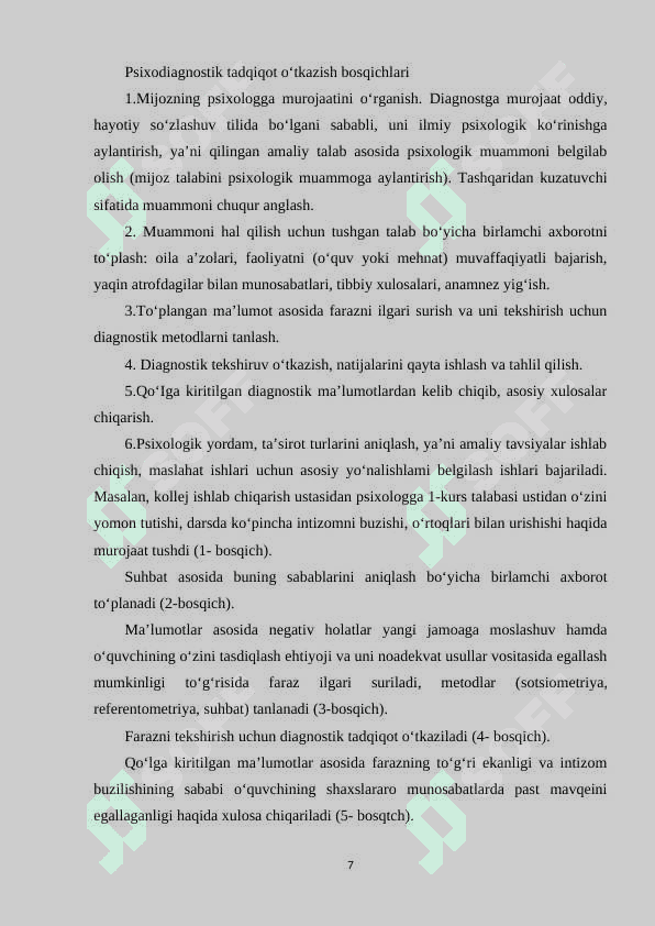 Amaliy topshiriq xarakteriga ko‘ra psixodiagnostik metodikalar klassifikatsiyasi 7