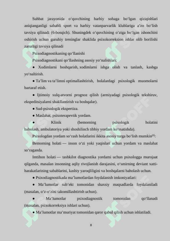 Amaliy topshiriq xarakteriga ko‘ra psixodiagnostik metodikalar klassifikatsiyasi 8