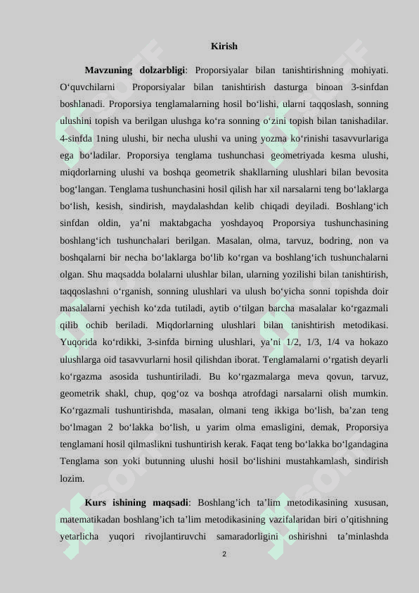 Boshlangich sinf o'quvchilarini proporsiyaga oid masalalar bilan tanishtirish metodikasi 2