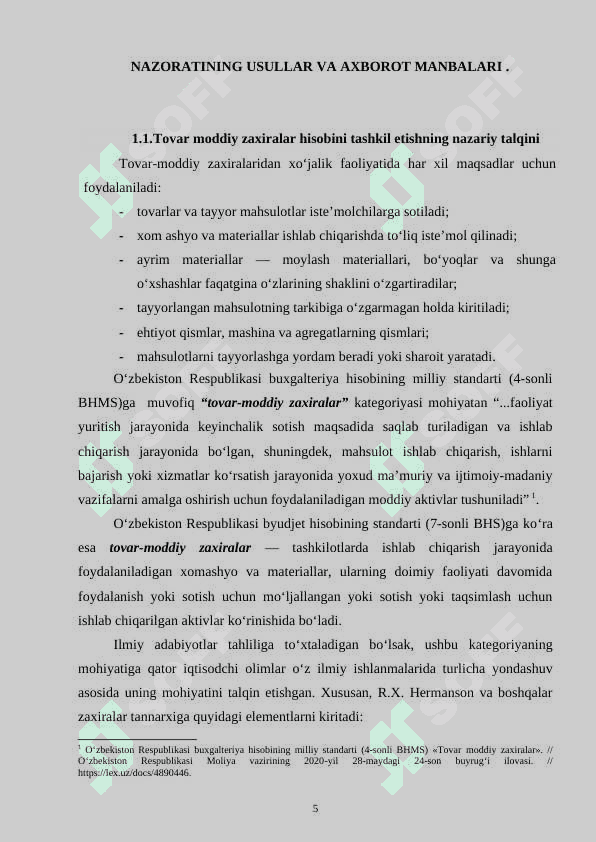 Budjet tashkilotlarida tovar moddiy zaxiralar nazoratining usullar va axborot manbalari 5