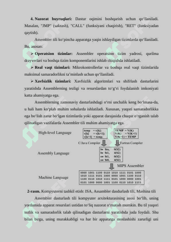 Assembler dasturlash tili tushunchasi. Buyruqlar formati va vazifalari 6