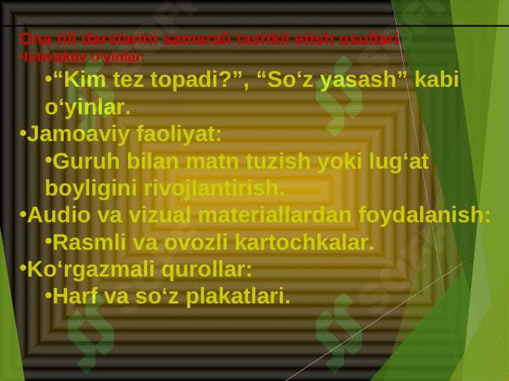 Boshlang’ich sinf ona tili va òqish savodxonligi darslarini samarali  tashkil etish usullari 4