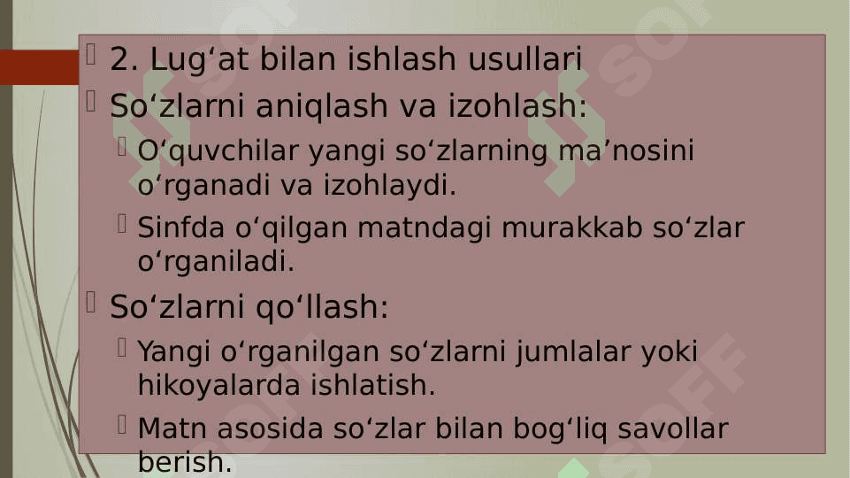 Boshlang’ich sinf ona tili va òqish savodxonligi darslarida lug'at bilan ishlash 4