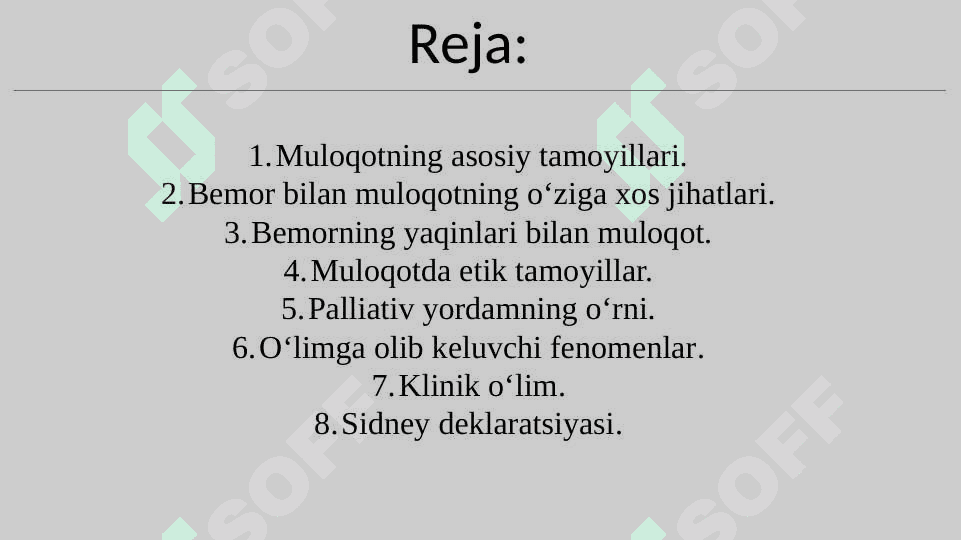 OG’IR VA O’LAYOTGAN BEMORLAR BILAN MULOQOTNING O’ZIGA XOSLIGI 2