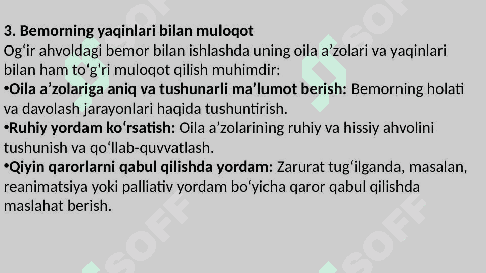 OG’IR VA O’LAYOTGAN BEMORLAR BILAN MULOQOTNING O’ZIGA XOSLIGI 6