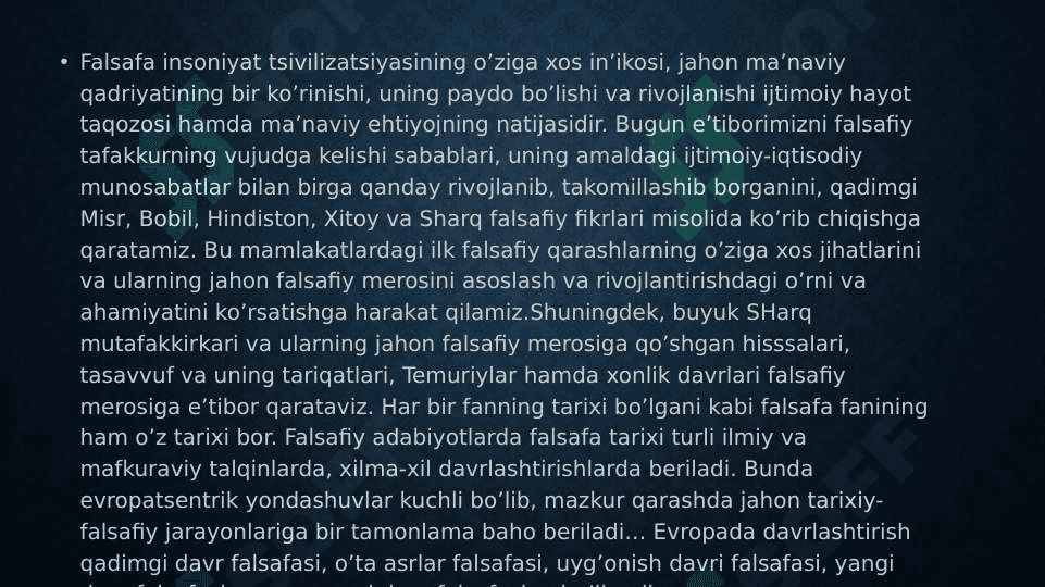 FALSAFANING TARAQQIYOT BOSQICHLARI 2