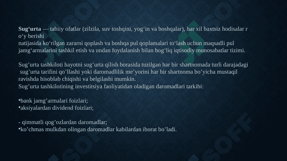 Sug’urta tashkilotlarining moliyaviy faoliyati va uning barqarorligini ta’minlash yo’llari 2
