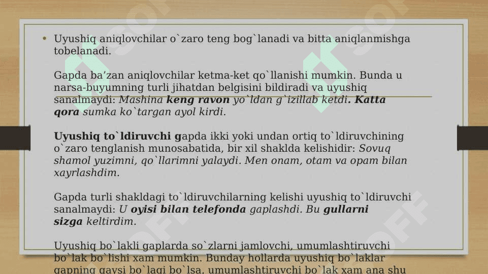 Uyushiq va ajratilgan bo'lakli gaplar, gap bo'laklari bilan aloqaga kirishmaydigan bo'laklar 6