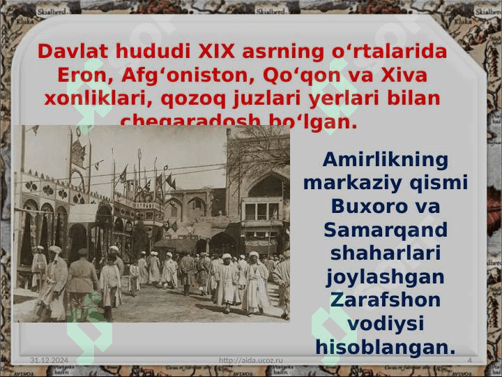XIX asr o‘rtalarida O‘rta Osiyo davlatlarining hududi va aholisi 4