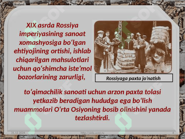 Rossiya imperiyasi tomonidan O‘rta Osiyoni bosib olish uchun istilochilik harakatlariningboshlanishi 4