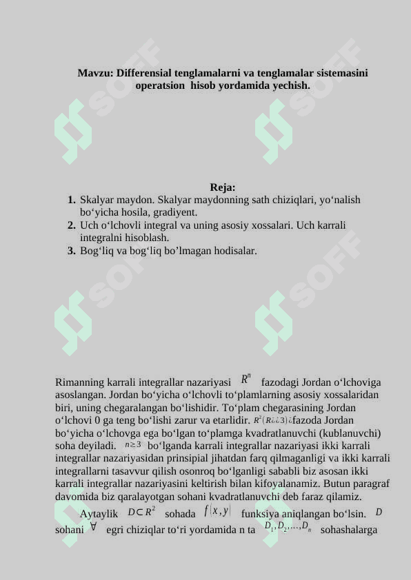 Differensial tenglamalarni va tenglamalar sistemasini operatsion hisob yordamida yechish 2