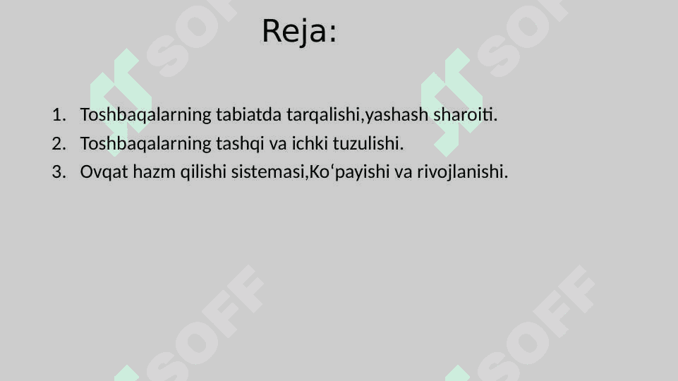 Toshbaqalar tuzulishining asasiy husussiyatlari,turlari,tarqalishi 2