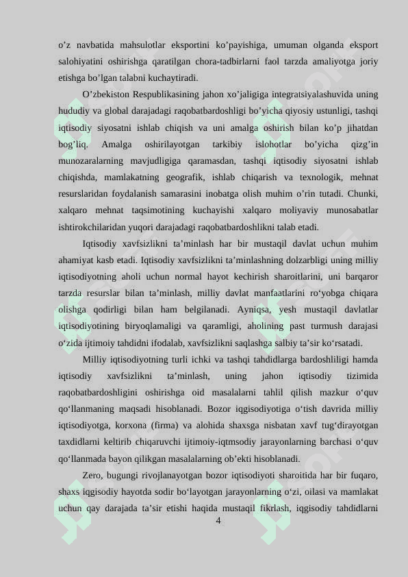 O‘ZBEKISTONNING DUNYONING RIVOJLANGAN DAVLATLARI BILAN IQTISODIY HAMKORLIGI. 4