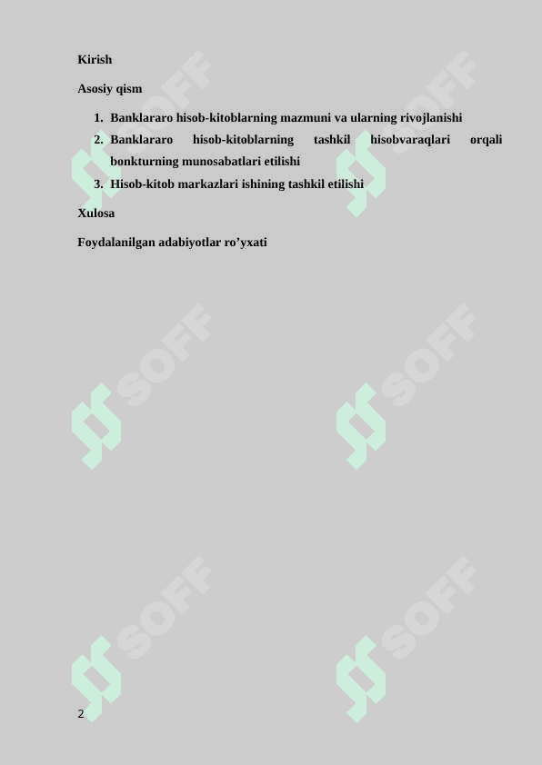 Hisob-kitob markazlari orqali banklararo hisob-kitoblarning tashkil etilishi va hisobi 2