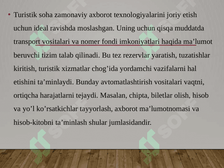 Turoperatorlik xizmatlarini tashkil etishda axborot texnologiyalari 2