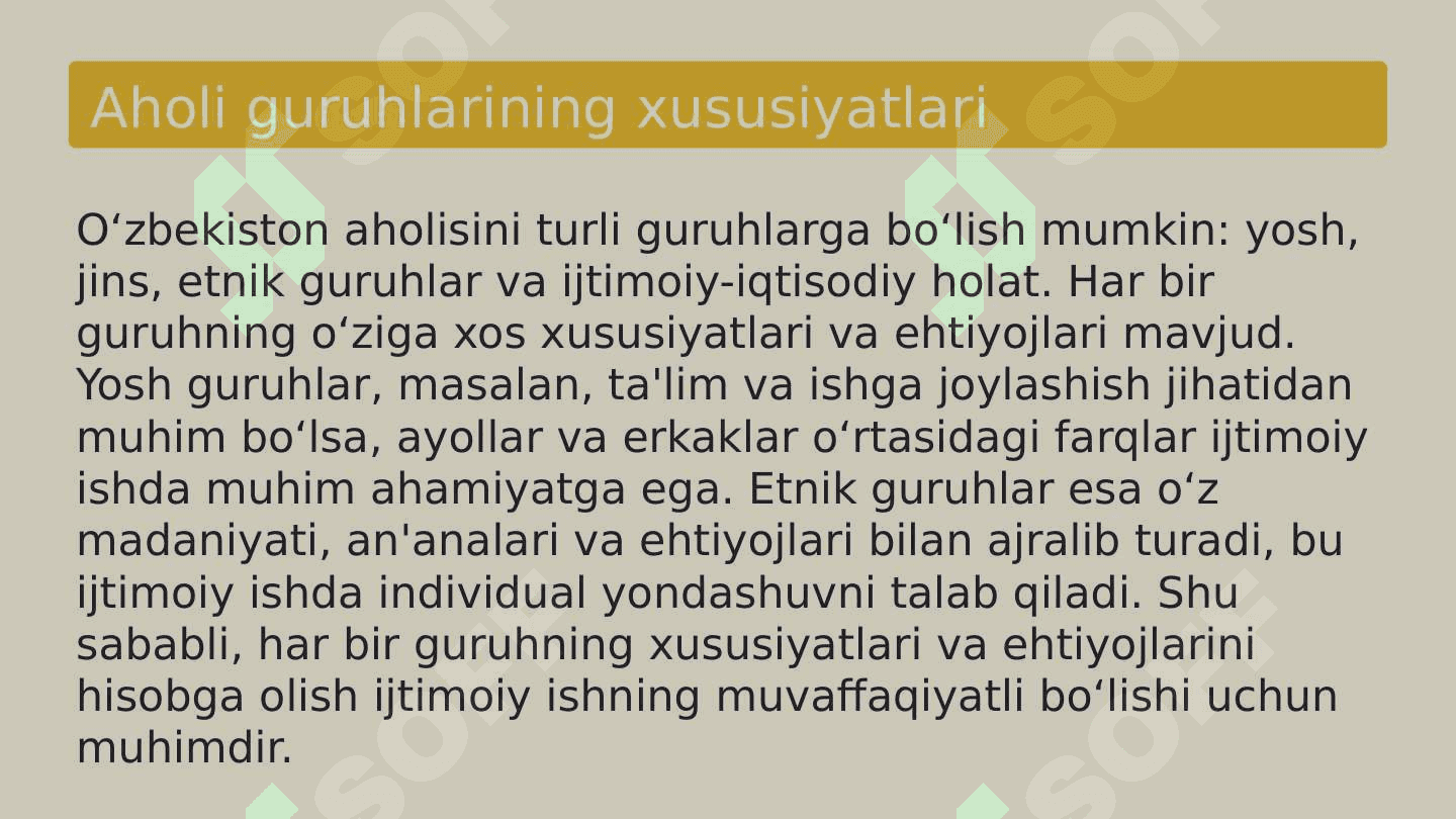 Aholining turli guruhlari bilan olib borayotgan ijtimoiy ishning oʻziga xosligi 4