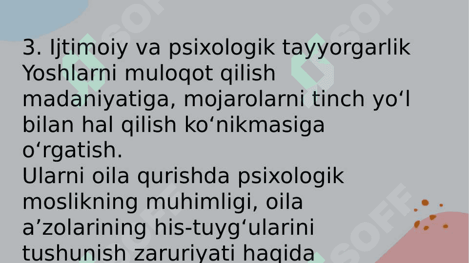 Oilada yoshlarni mustaqil oilaviy hayotga tayyorlash 6