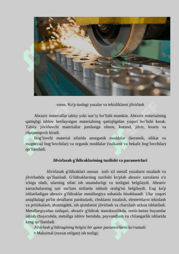 Jilvirlash va pardozlash ishlari. Kesish elementlari, kesuvchi asbob va dastgohlar. 2