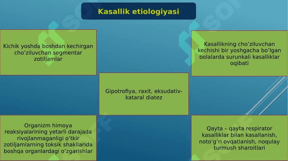 Bronxoektatik kasallik: etiologiya, patogenez, patomorfologiya, xarakterli simptomlar, og'iz bo'shlig'ida o'ziga xos o'zgarishlar parhez va              medikamentoz davolash. 5