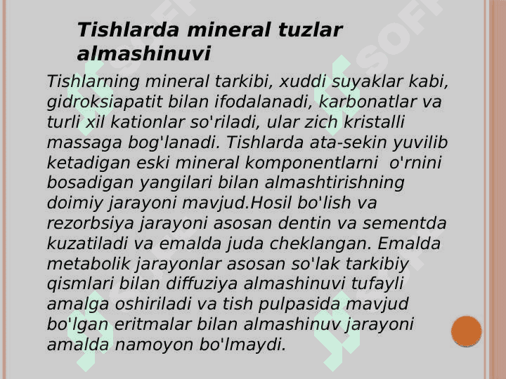 Tish qattiq to'qimalarida mineral tuzlar almashinuvi 2