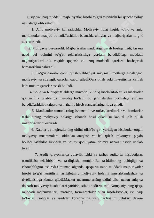 Qisqa va uzoq muddatli majburiyatlar hisobi mavzusidan Kurs ishi 6