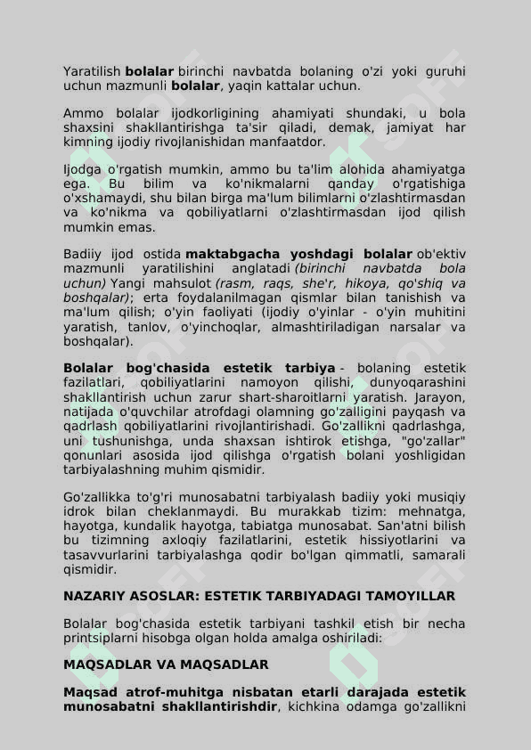 Maktabgacha yoshdagi bolalarni estetik tarbiyalash. Maktabgacha yoshdagi estetik madaniyat asoslarini tarbiyalash 3
