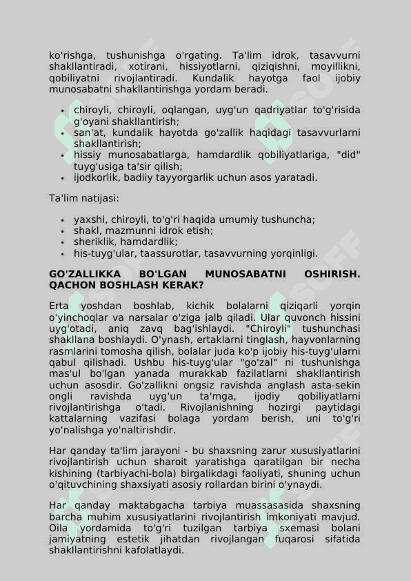Maktabgacha yoshdagi bolalarni estetik tarbiyalash. Maktabgacha yoshdagi estetik madaniyat asoslarini tarbiyalash 4
