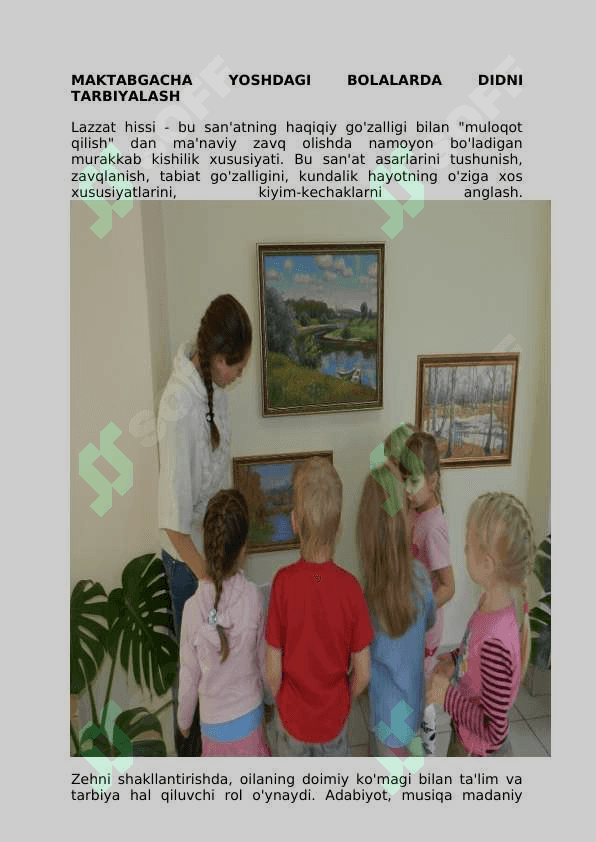 Maktabgacha yoshdagi bolalarni estetik tarbiyalash. Maktabgacha yoshdagi estetik madaniyat asoslarini tarbiyalash 5