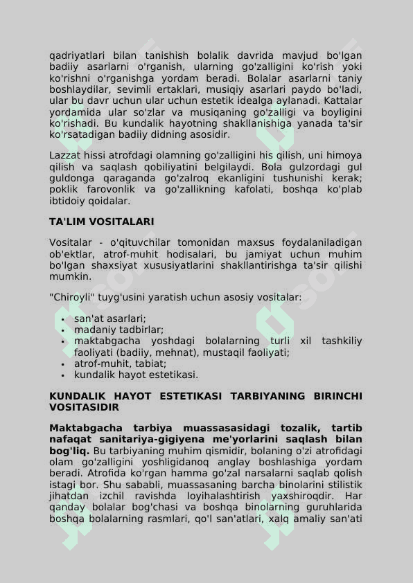 Maktabgacha yoshdagi bolalarni estetik tarbiyalash. Maktabgacha yoshdagi estetik madaniyat asoslarini tarbiyalash 6