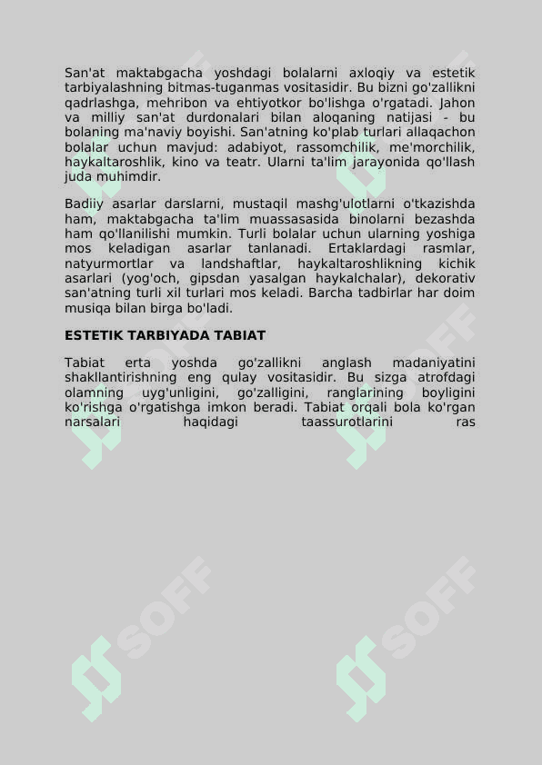 Maktabgacha yoshdagi bolalarni estetik tarbiyalash. Maktabgacha yoshdagi estetik madaniyat asoslarini tarbiyalash 8