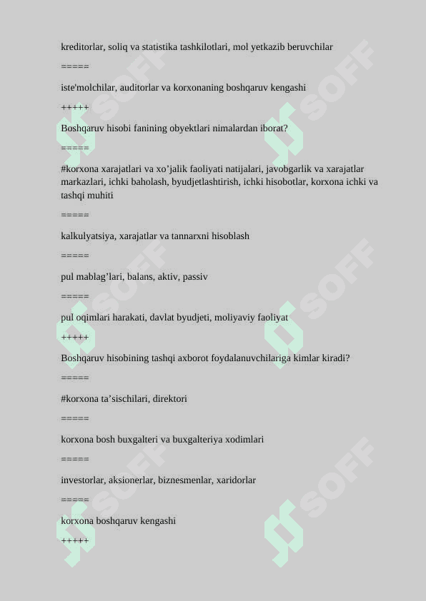 Boshqaruv hisobiga kirish yakuniy test 3