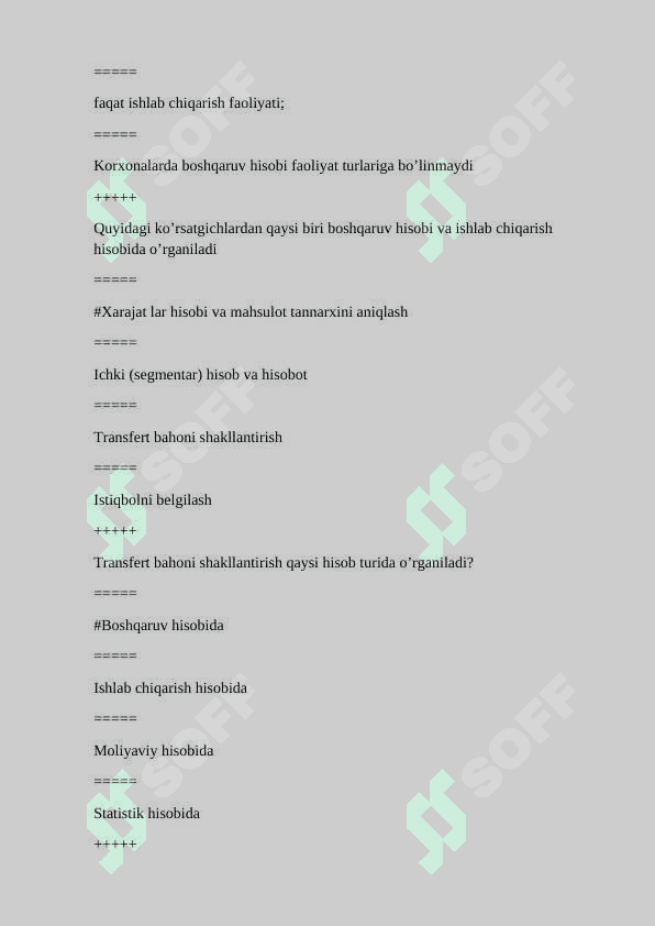 Boshqaruv hisobiga kirish yakuniy test 5