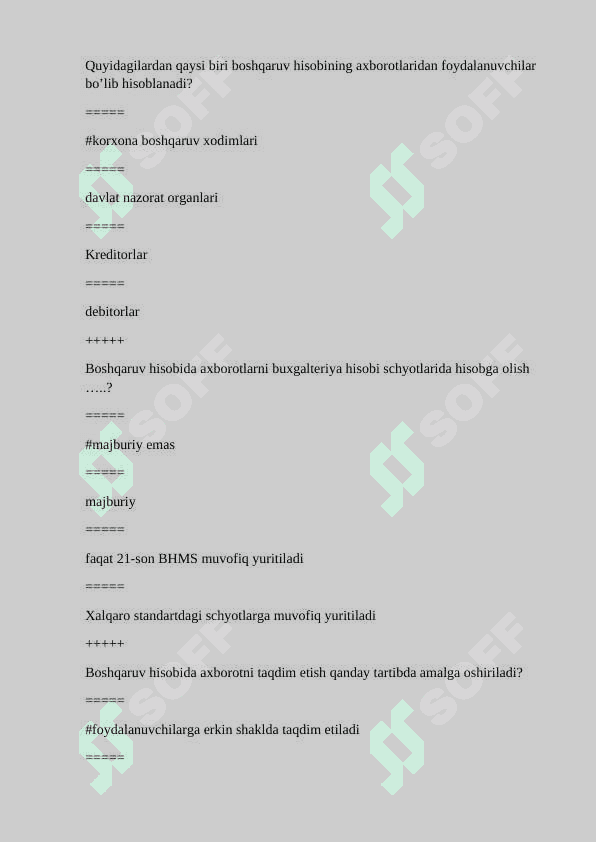 Boshqaruv hisobiga kirish yakuniy test 6
