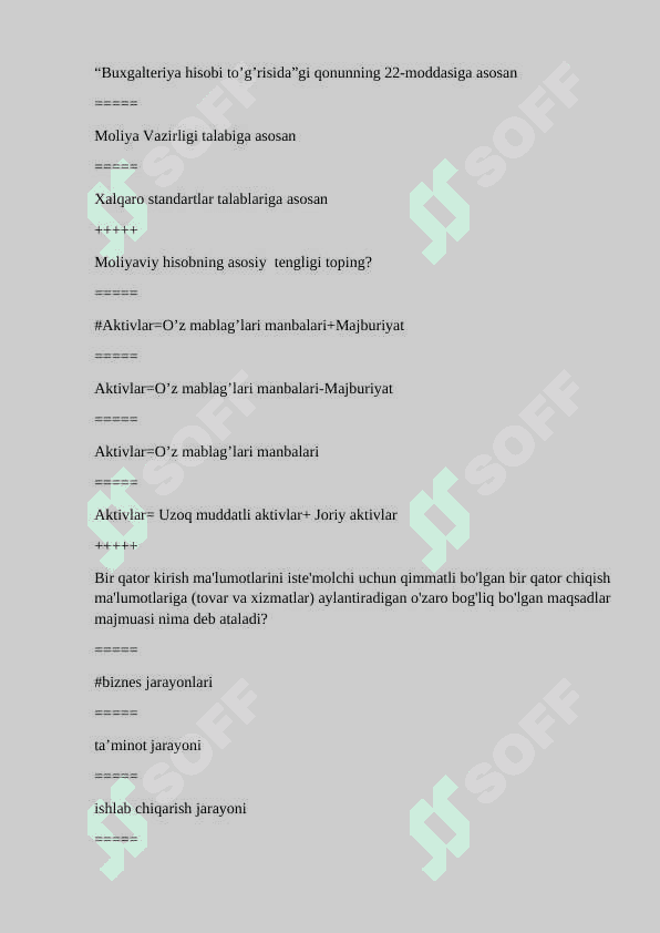 Boshqaruv hisobiga kirish yakuniy test 7