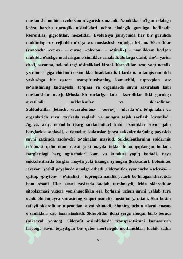 Qoʻqon shahar va atrof tumanlardagi oʻsimliklarning namlik omiliga koʻra ekologik guruhlarini aniqlash 5
