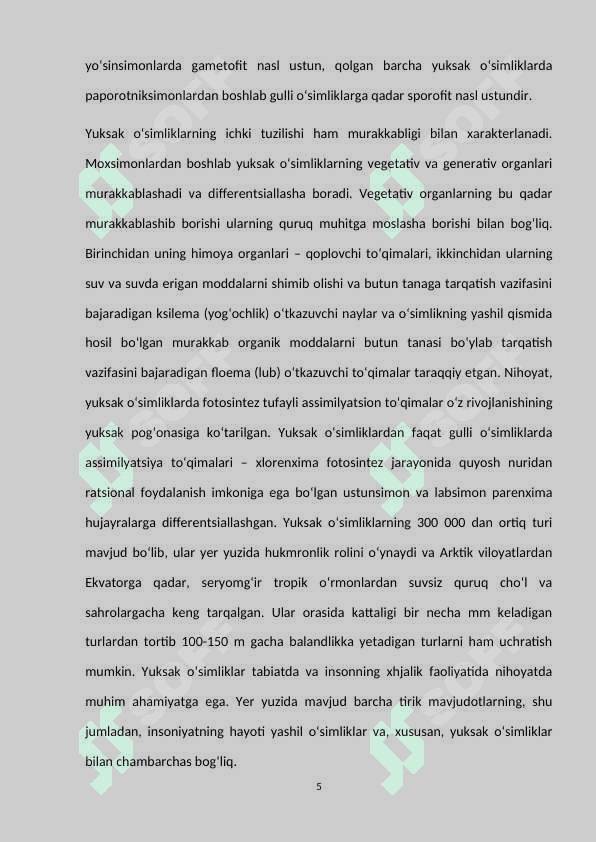 Yuksak o'simliklar evolyutsiyasi 5