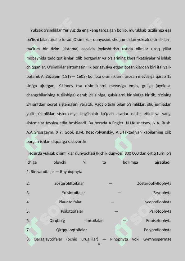 Yuksak o'simliklar evolyutsiyasi 6
