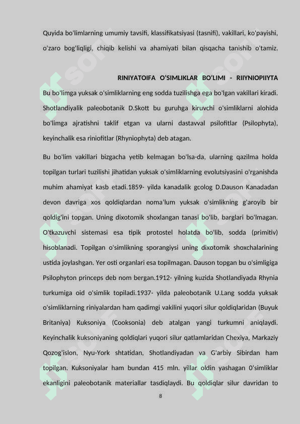 Yuksak o'simliklar evolyutsiyasi 8