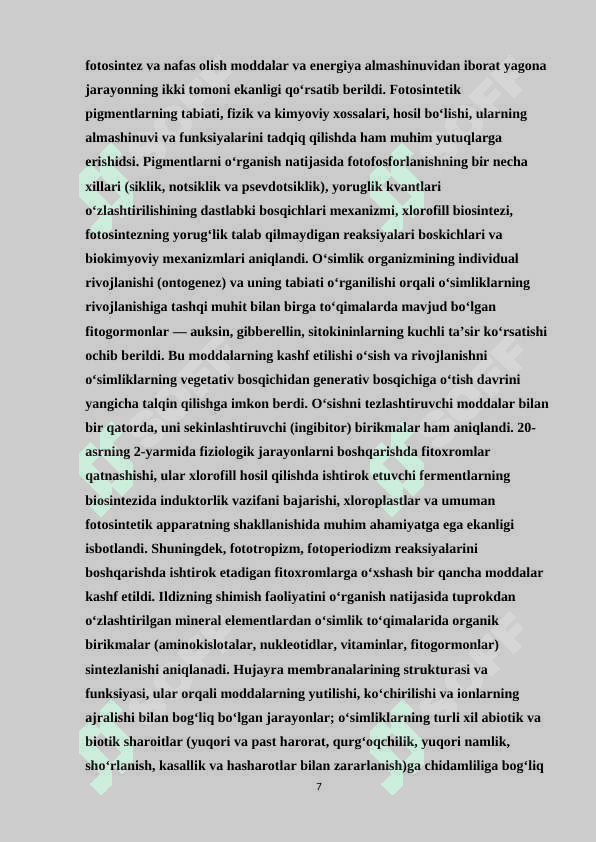 Turli ekalogik guruh oʻsimliklarida suv almashinuv xususiyatlari 7