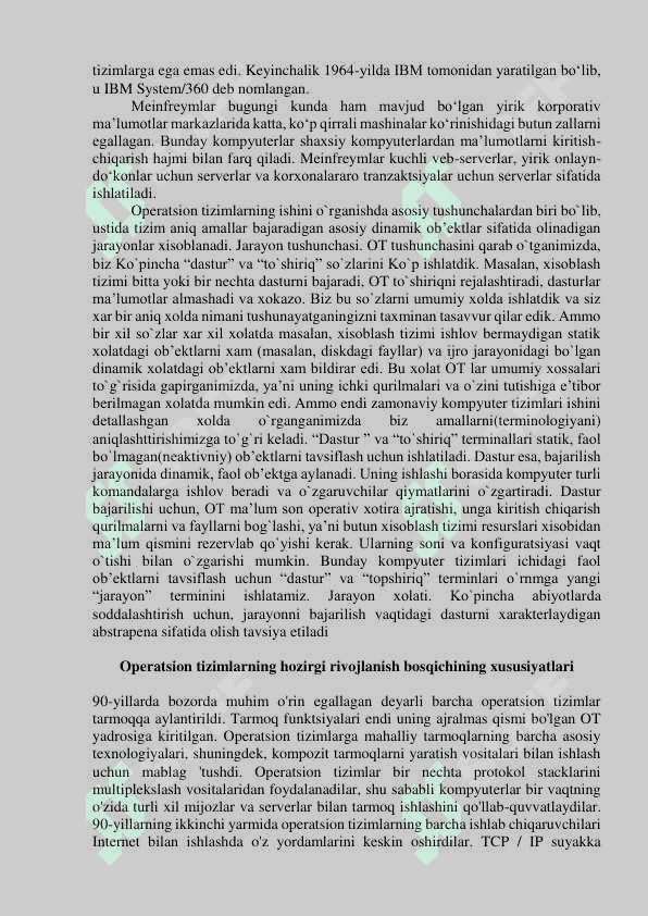 Operatsion tizimlarning jarayonlari boshqaruvi. Rejalashtirish parametrlari, rivojlantirish ko'rsatkichlari. Operatsion tizimlarning jarayonni rejalashtirish algoritmlari. Jarayonlar o'zaro bog'lanishi algoritmlari (sinxronlashtirish). Sinxronlashtirish mexonizmlar jarayonlari 4