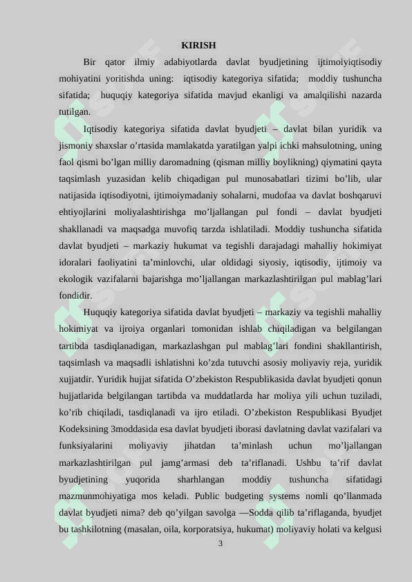 BYUDJET:  UNING SHAKLLANISHI VA   TAQSIMLANISHINING  IQTISODIYOTDAGI AHAMIYATI 3