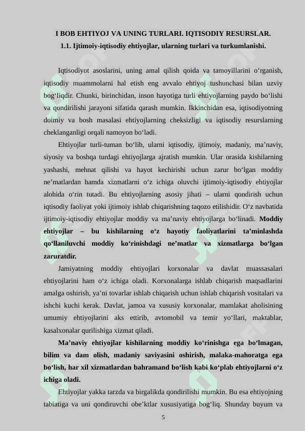 IJTIMOIY-IQTISODIY EHTIYOJLARNING MAZMUNI VA ULARNING TURKUMLANISHI 5