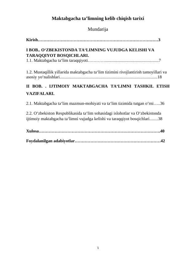 Maktabgacha ta’limning kelib chiqish tarixi